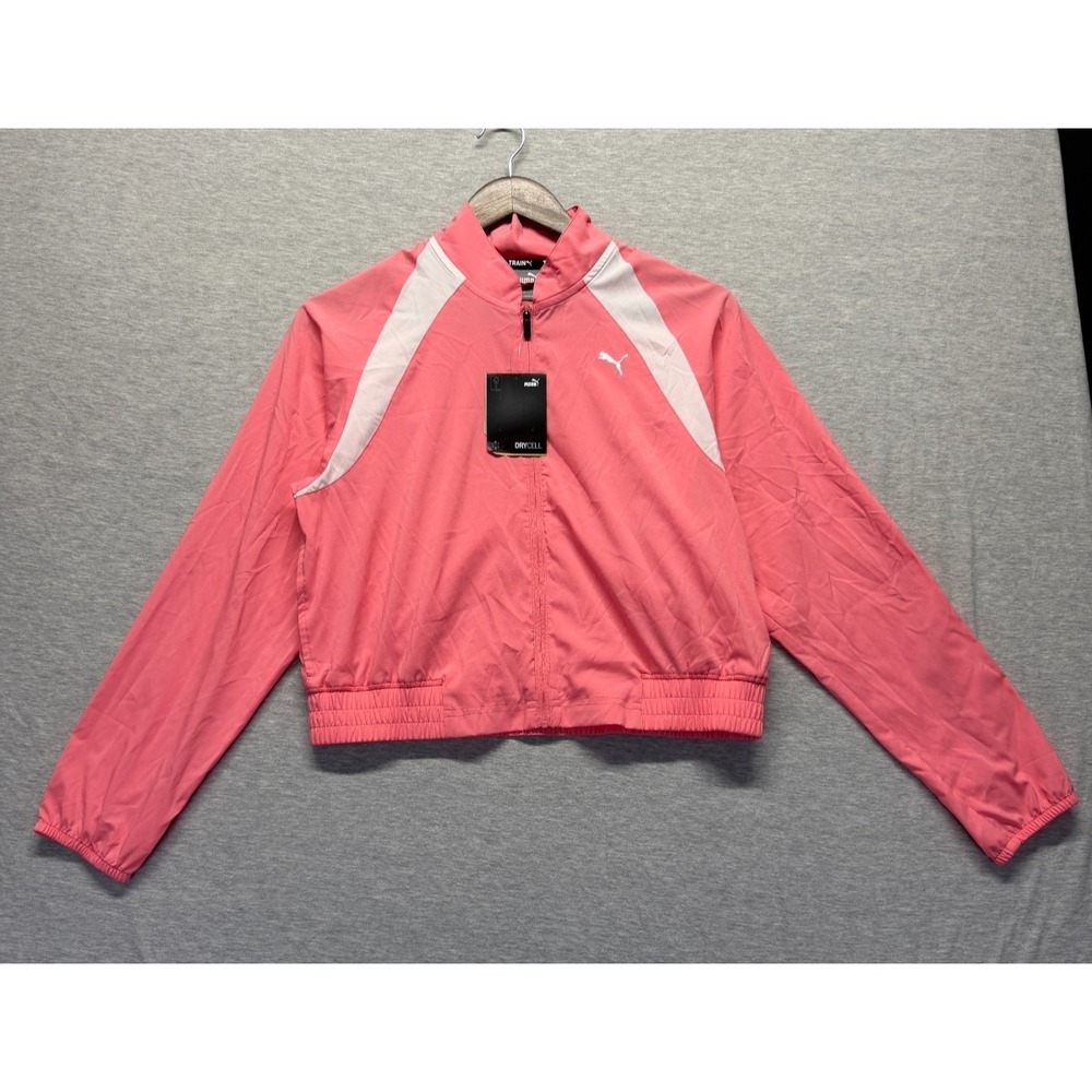 PUMA Dry Cell Crop Training Jacket Womens Medium Pink Logo Long Sleeve Full Zip